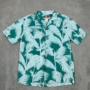 Vintage Kalaheo Mens Hawaiian Shirt M Green White Palm Frond Short Sleeve USA